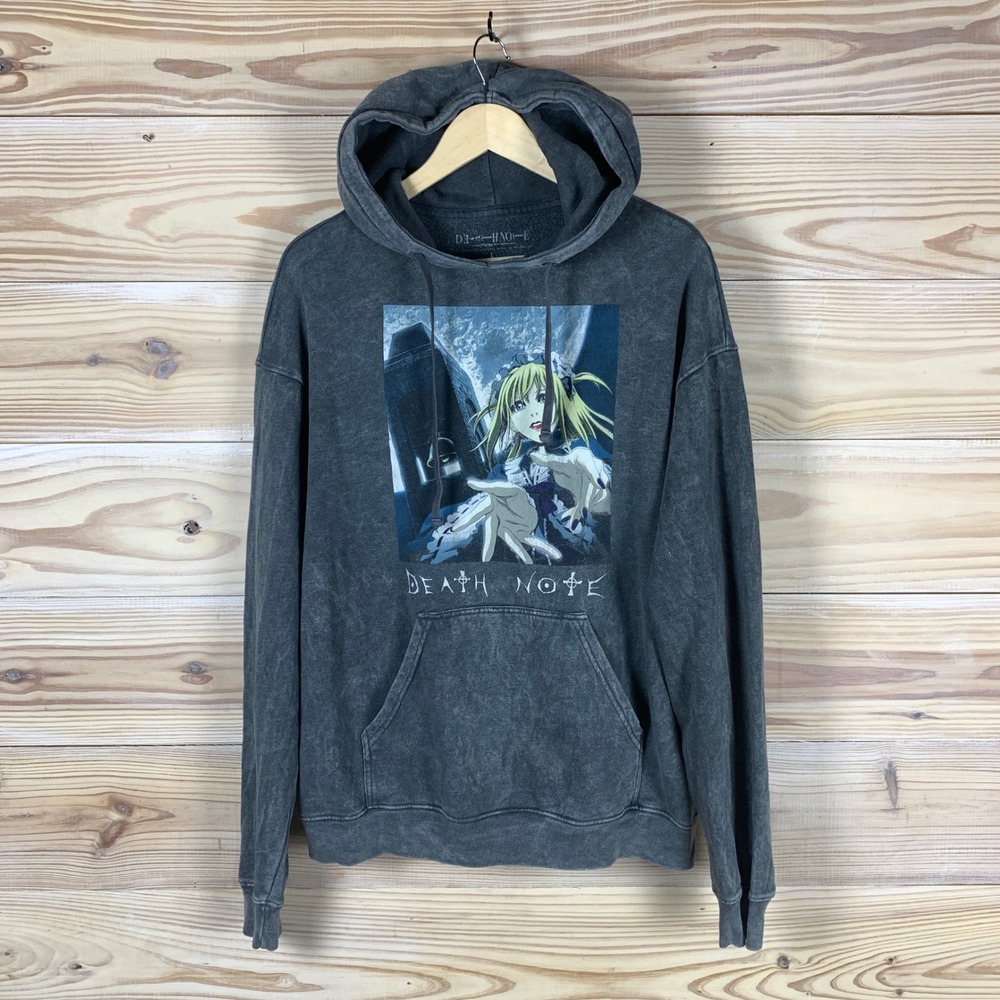 Death Note‎ Hoodie Men Large Gray Misa Amane Anime Acid Wash Pullover